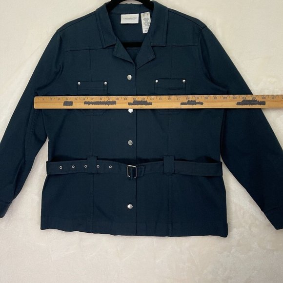 Liz Claiborne Lizsport Petite Dark Blue Button Down Jacket with Belt Size Large - Picture 7 of 7